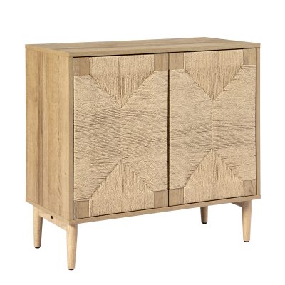 Alois Woven Door Accent Cabinet with Metal Legs and Shelves