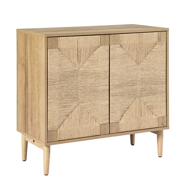 Alois Woven Door Accent Cabinet with Metal Legs and Shelves
