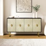 Aloisius Black Sunburst 4-Door Modern Sideboard Storage Cabinet 6 Aloisius Black Sunburst 4-Door Modern Sideboard Storage Cabinet