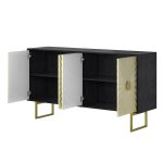 Aloisius Black Sunburst 4-Door Modern Sideboard Storage Cabinet 10 Aloisius Black Sunburst 4-Door Modern Sideboard Storage Cabinet
