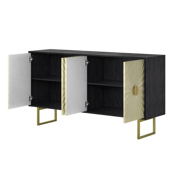 Aloisius Black Sunburst 4 Door Modern Sideboard Storage Cabinet 4