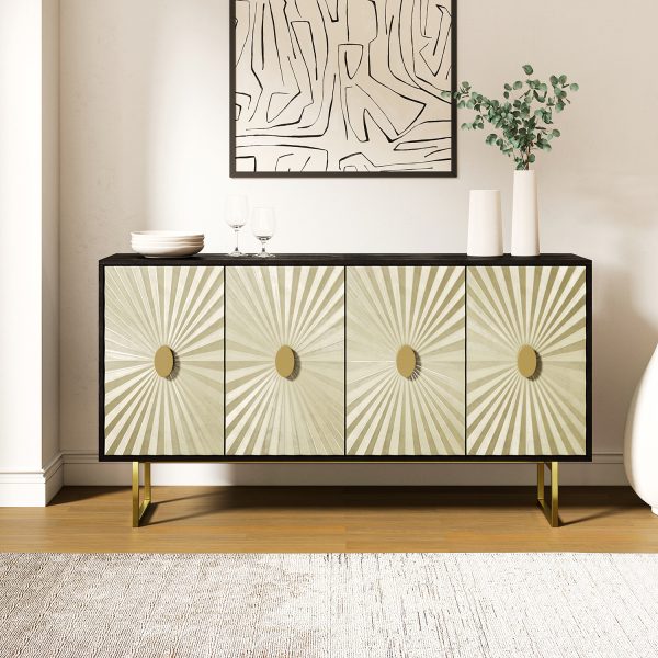 Aloisius Black Sunburst 4 Door Modern Sideboard Storage Cabinet