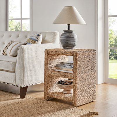 Alonzo Natural Coastal Grass Rope 2-Shelf Side Table