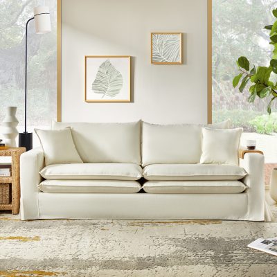 Alphonse Versatile Slipcovered Sofa with Cupholder and Washable Cover