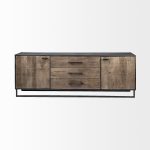 Alvin 82x20 Brown Solid Wood With Black Metal Frame 3 Drawer 2 Cabinet Door Sideboard