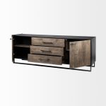 Alvin 82x20 Brown Solid Wood With Black Metal Frame 3 Drawer 2 Cabinet Door Sideboard