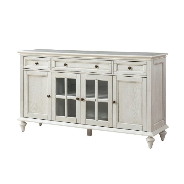Alvise White 3 Drawer Solid Wood 58 Inch Storage Sideboard 1