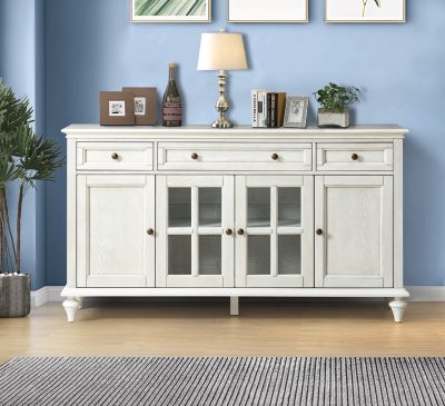 Alvise White 3-Drawer Solid Wood 58-Inch Storage Sideboard