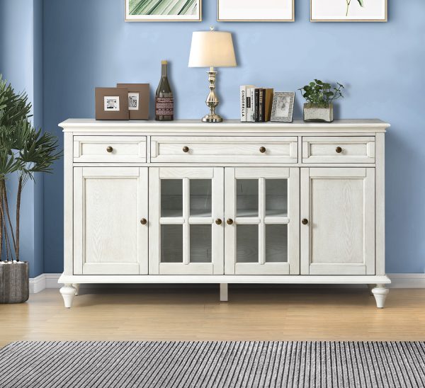Alvise White 3 Drawer Solid Wood 58 Inch Storage Sideboard