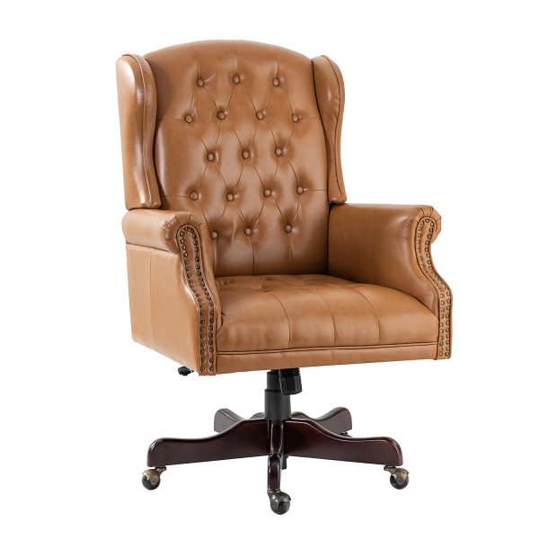 Amadeo Camel Faux Leather Tufted Wingback Swivel Executive Chair 1