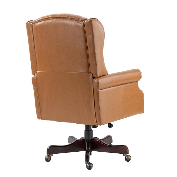 Amadeo Camel Faux Leather Tufted Wingback Swivel Executive Chair 2