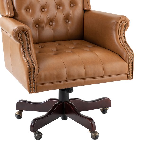 Amadeo Camel Faux Leather Tufted Wingback Swivel Executive Chair 3