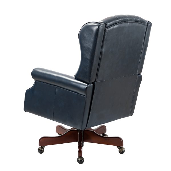 Amadeo Navy Faux Leather Tufted Wingback Swivel Executive Chair 2
