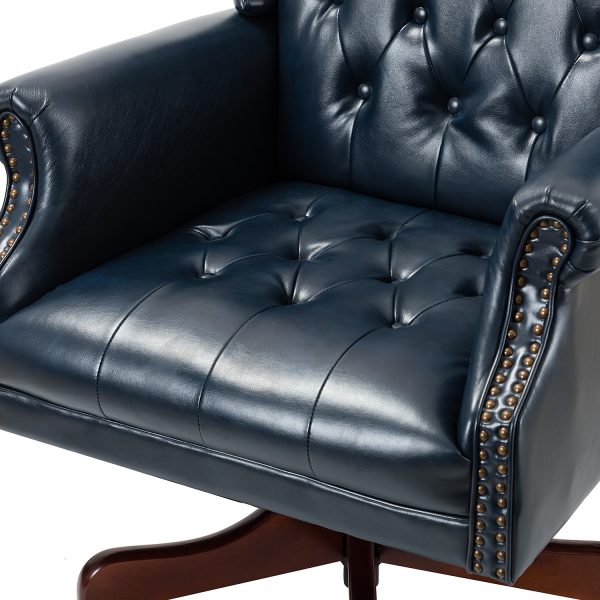 Amadeo Navy Faux Leather Tufted Wingback Swivel Executive Chair 4