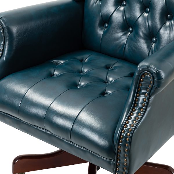 Amadeo Turquoise Faux Leather Tufted Wingback Swivel Executive Chair 4