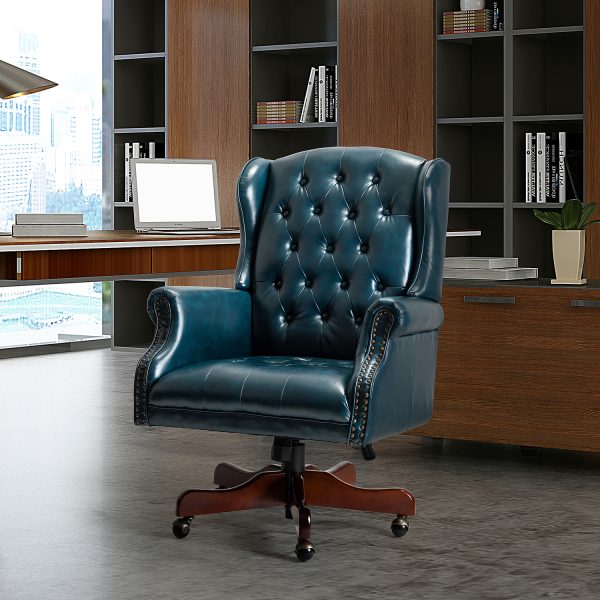 Amadeo Turquoise Faux Leather Tufted Wingback Swivel Executive Chair