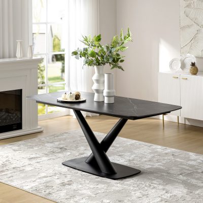 Amadeus Black Faux Marble Top Modern Dining Table