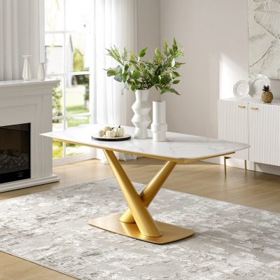 Amadeus White Faux Marble Modern Dining Table