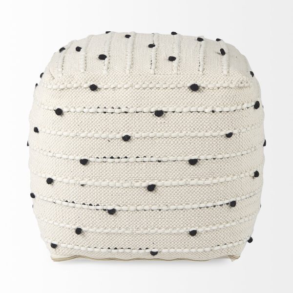 Amaira 16.0L x 16.0W x 16.0H CreamBlackWhite patterned Wool and Cotton Pouf 4