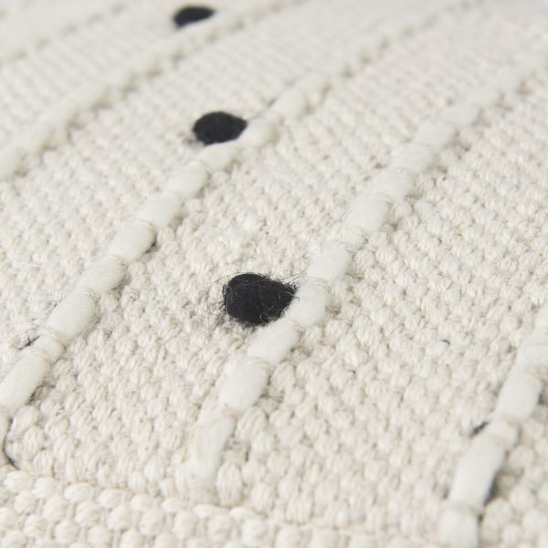 Amaira 16.0L x 16.0W x 16.0H CreamBlackWhite patterned Wool and Cotton Pouf 6