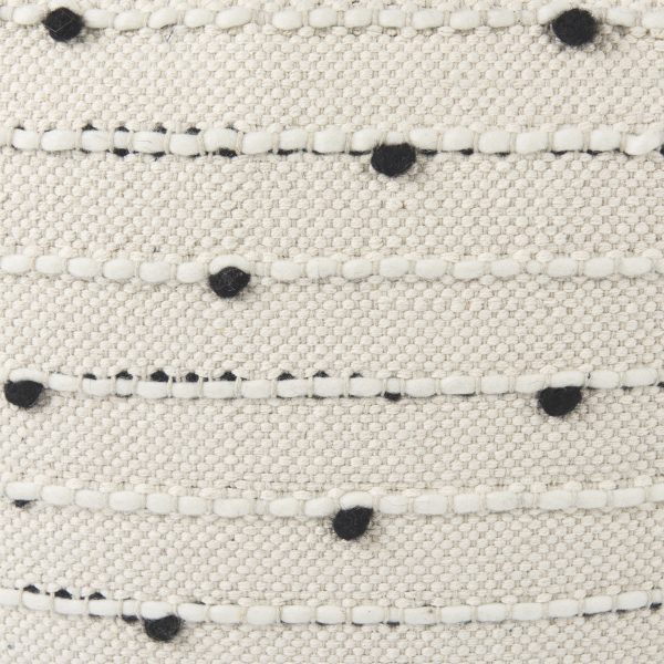 Amaira 16.0L x 16.0W x 16.0H CreamBlackWhite patterned Wool and Cotton Pouf 7