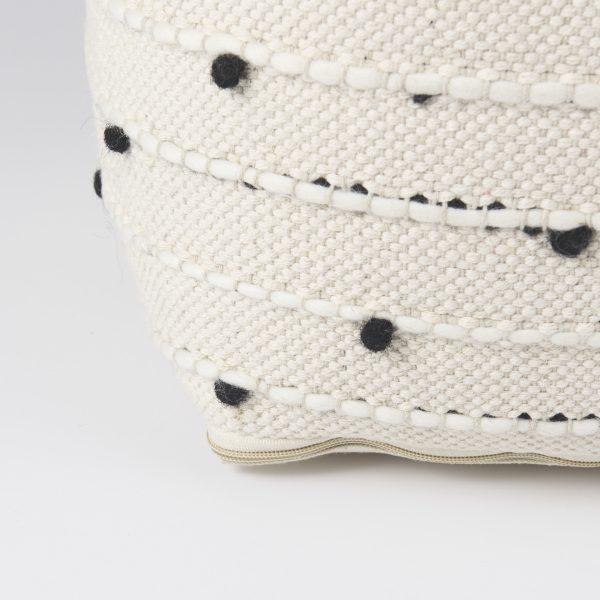 Amaira 16.0L x 16.0W x 16.0H CreamBlackWhite patterned Wool and Cotton Pouf 8