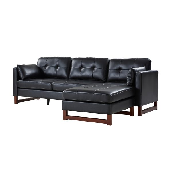 Amando Black Genuine Leather Mid Century Modern Modular Sectional 1