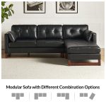 Amando Black Genuine Leather Mid-Century Modern Modular Sectional 8 Amando Black Genuine Leather Mid-Century Modern Modular Sectional