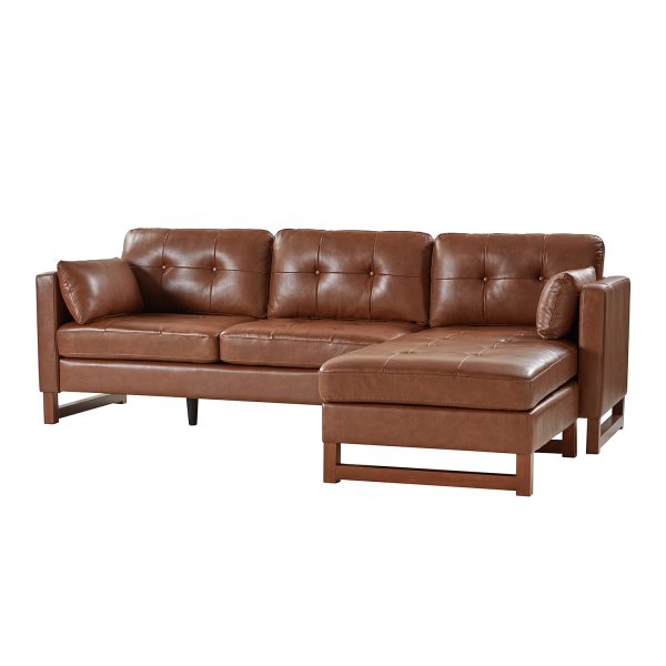 Amando Brown Genuine Leather Mid Century Modern Modular Sectional 1