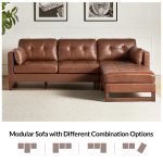 Amando Brown Genuine Leather Mid-Century Modern Modular Sectional 8 Amando Brown Genuine Leather Mid-Century Modern Modular Sectional