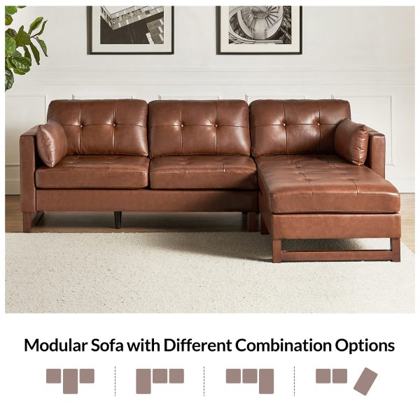 Amando Brown Genuine Leather Mid Century Modern Modular Sectional 2
