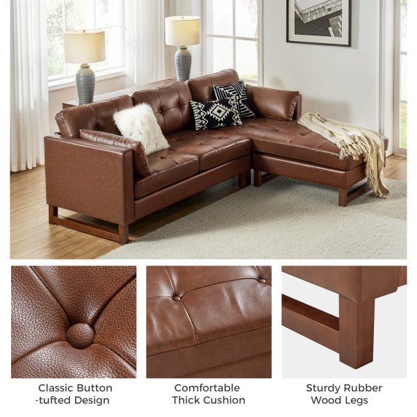 Amando Brown Genuine Leather Mid Century Modern Modular Sectional 4