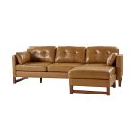 Amando Camel Leather Mid-Century Modern Modular Sectional Sofa