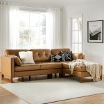 Amando Camel Leather Mid-Century Modern Modular Sectional Sofa