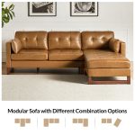 Amando Camel Leather Mid-Century Modern Modular Sectional Sofa