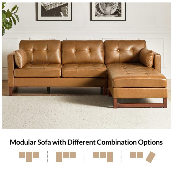 Amando Camel Leather Mid Century Modern Modular Sectional Sofa 2