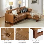 Amando Camel Leather Mid-Century Modern Modular Sectional Sofa
