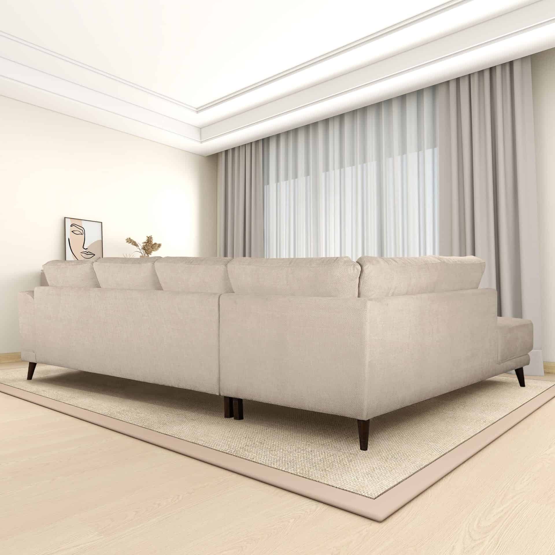 Cream Fabric Mid-Century Modern Sectional Sofa with Wood Legs 5 Cream Fabric Mid-Century Modern Sectional Sofa with Wood Legs - Image 5