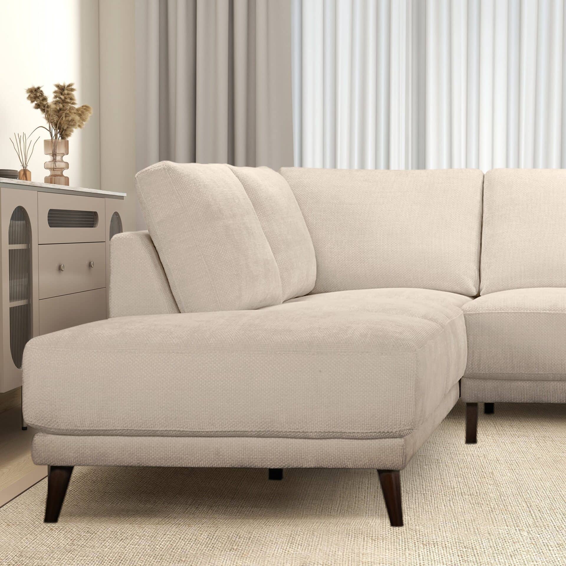 Cream Fabric Mid-Century Modern Sectional Sofa with Wood Legs 4 Cream Fabric Mid-Century Modern Sectional Sofa with Wood Legs - Image 4