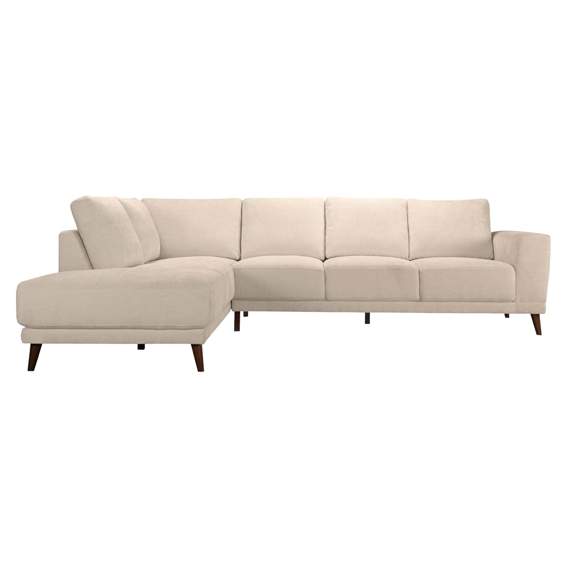 Cream Fabric Mid-Century Modern Sectional Sofa with Wood Legs 1 Cream Fabric Mid-Century Modern Sectional Sofa with Wood Legs