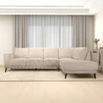 Cream Fabric Mid-Century Modern Sectional Sofa with Wooden Legs 6 Cream Fabric Mid-Century Modern Sectional Sofa with Wooden Legs