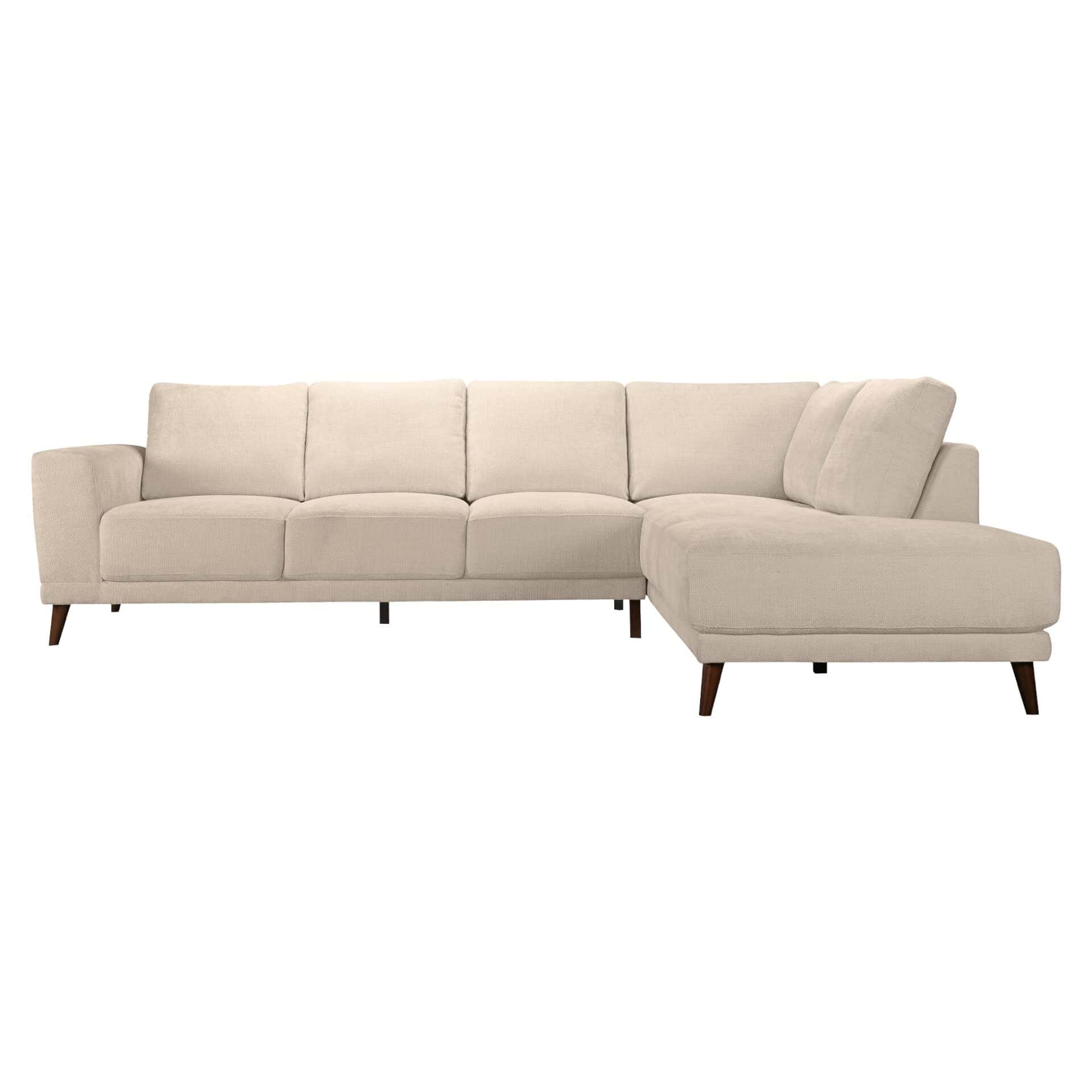 Cream Fabric Mid-Century Modern Sectional Sofa with Wooden Legs 1 Cream Fabric Mid-Century Modern Sectional Sofa with Wooden Legs