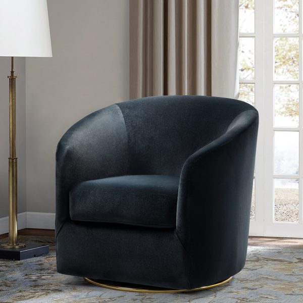 Amarante Black Velvet Gold Swivel Accent Chair