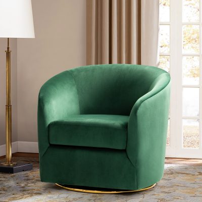 Amarante Green Velvet Gold Swivel Accent Chair