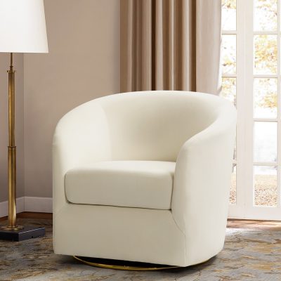 Amarante Ivory Velvet Gold Swivel Accent Chair