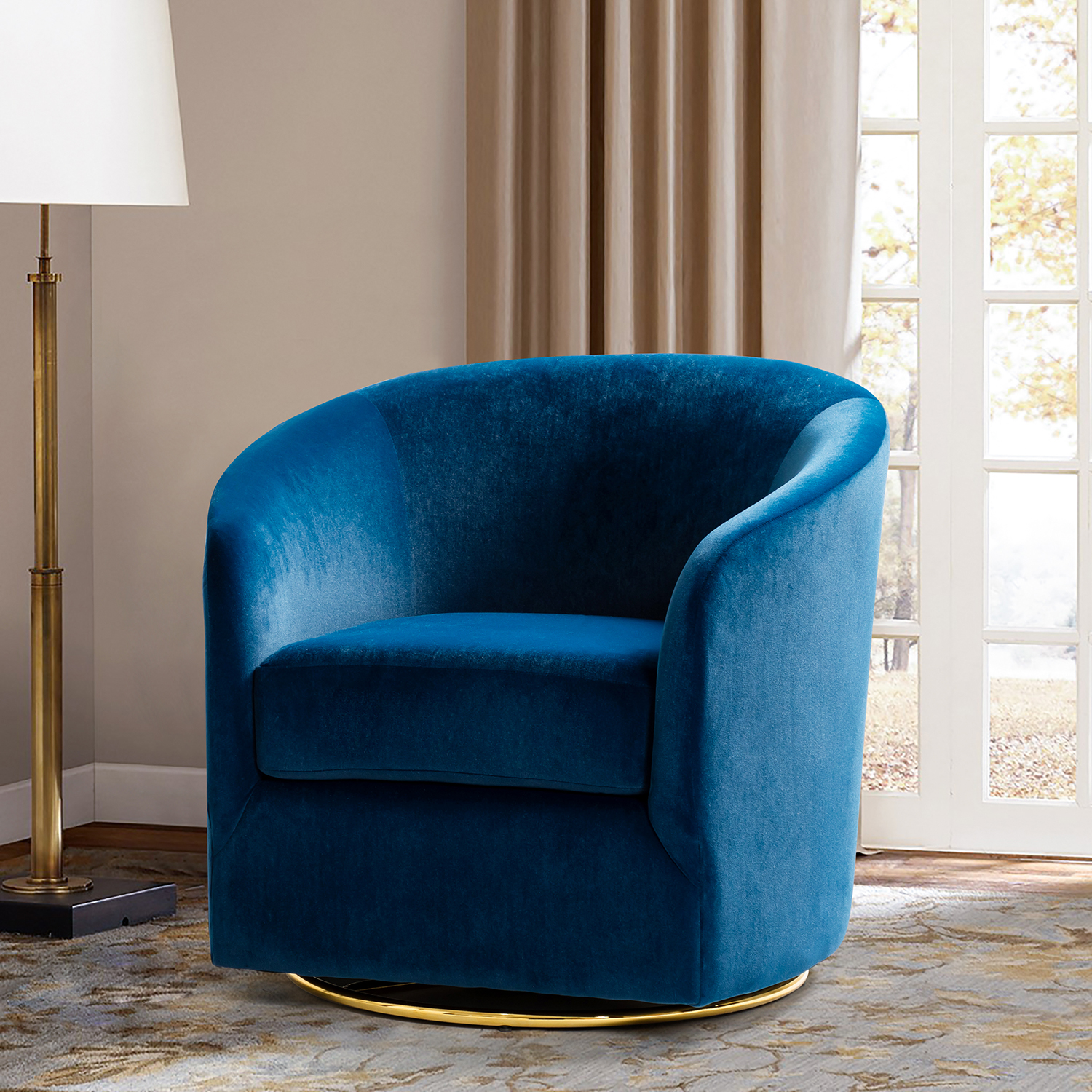 Amarante Navy Velvet Gold Swivel Accent Chair 1 Amarante Navy Velvet Gold Swivel Accent Chair