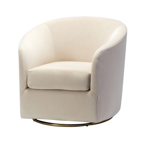 Amarante Tan Velvet Gold Swivel Barrel Accent Chair 1