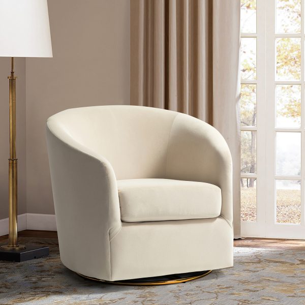 Amarante Tan Velvet Gold Swivel Barrel Accent Chair
