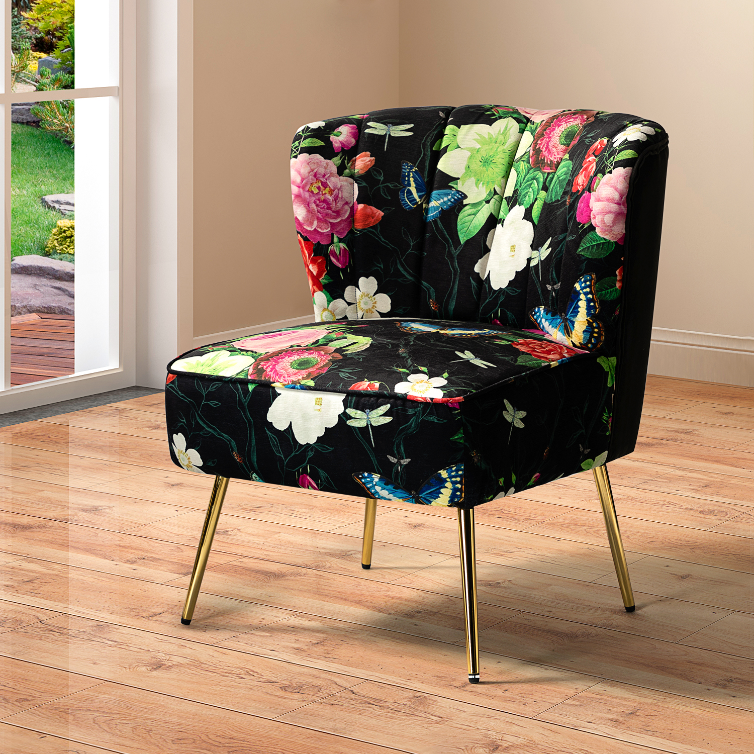 Amata Black Velvet Tufted Accent Chair with Gold Legs 1 Amata Black Velvet Tufted Accent Chair with Gold Legs