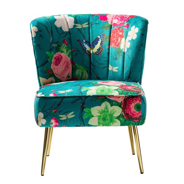 Amata Blue Velvet Tufted Accent Chair with Gold Legs